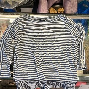 Chaps Denim Navy and White Striped Shirt